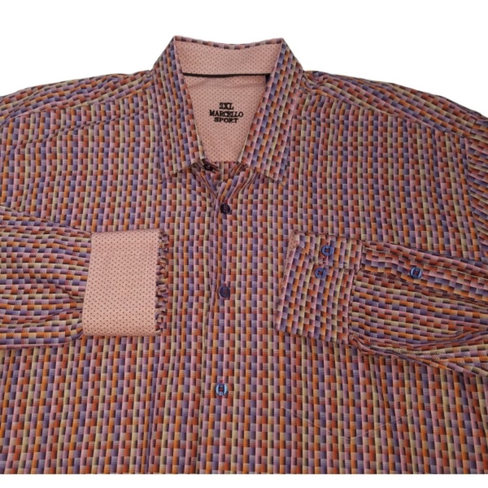 MARCELLO SPORT 2XL Geometric Print Shirt Mens L/S